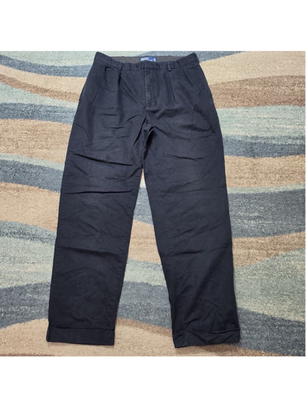 Polo Ralph Lauren Pleated Dress Pants Mens Black 35x32 Classic Fit Cotton